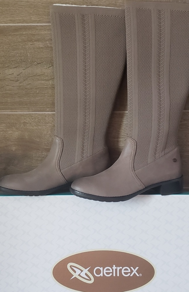 Aetrex Women's Leather & Knit Taupe Winter Boots